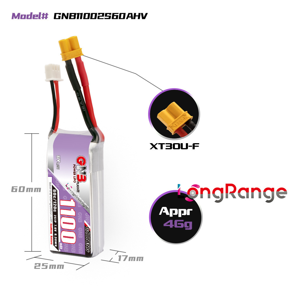 GNB 1100mAh 2S 3S 4S 6S 60C/12 - Drone Battery Connector recensie en prijs