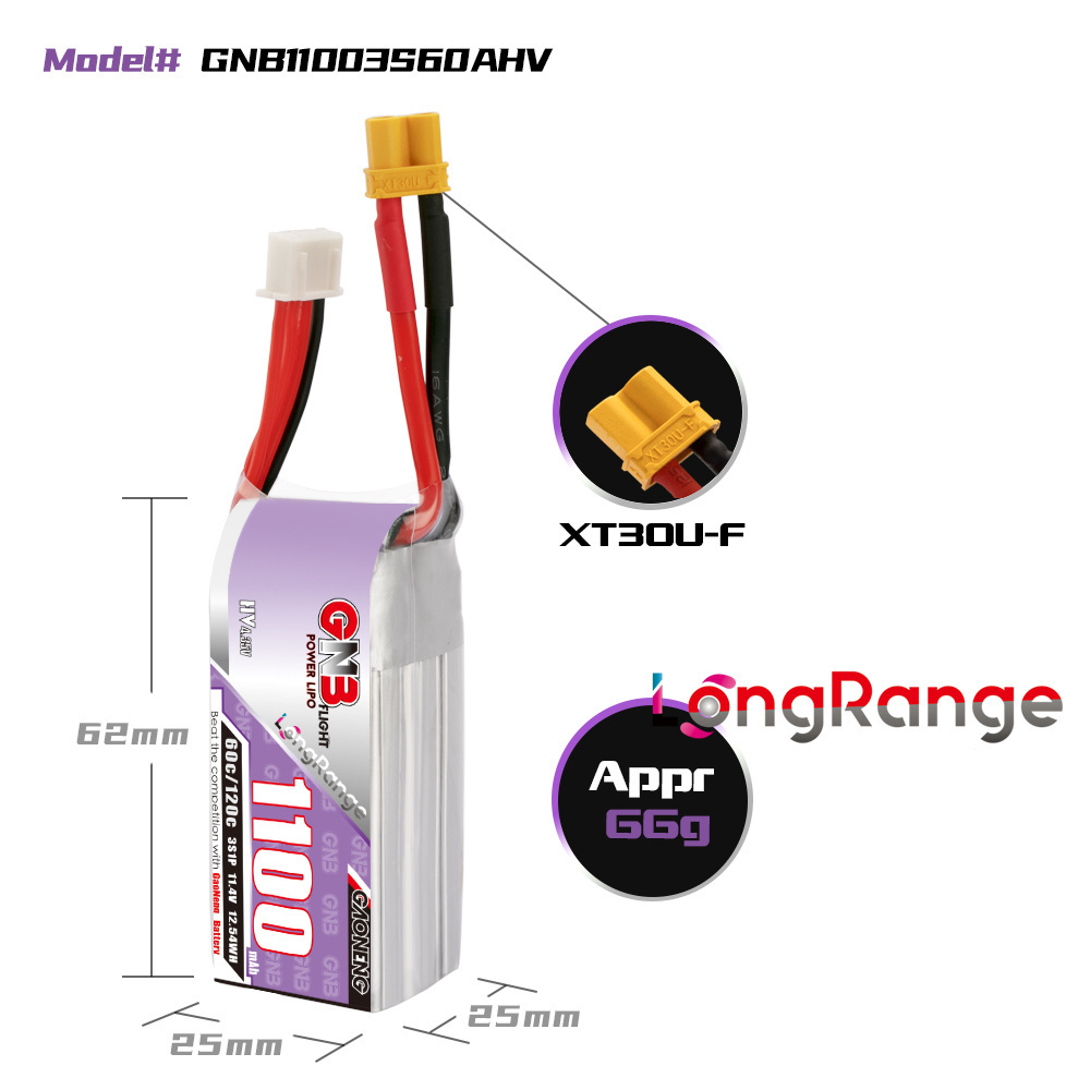 GNB 1100mAh 2S 3S 4S 6S 60C/12 - Drone Battery Connector recensie en prijs